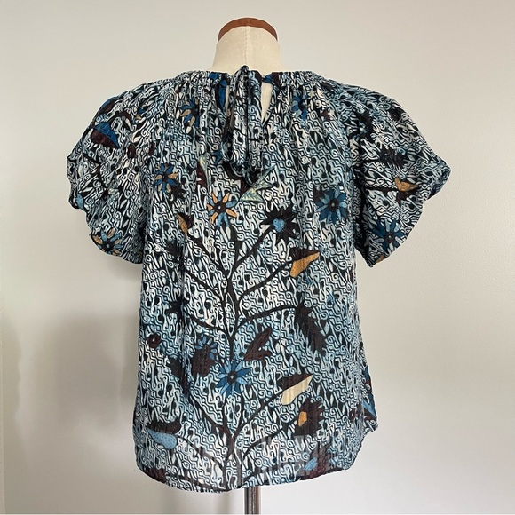 Ulla Johnson Blue print bohemian summer cotton top size 8 preowned - Picture 4 of 8